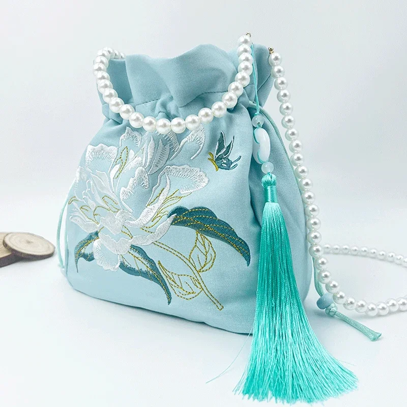 Pearls Embroidery Chinese Style Messenger Bag Antique Bag Female Messenger Hanfu Bag Handbag Chinese Style Bag Mobile Phone Bag