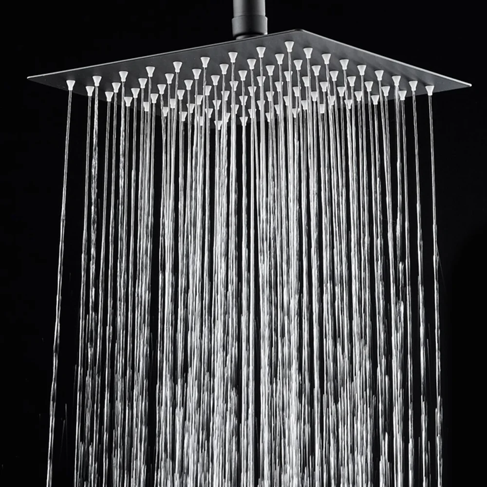 

High Pressure Waterfall Stainless Steel Shower Head High Flow 8" 10" 12" Square Pressure Boosting Design Spa Bathroom Showerhead
