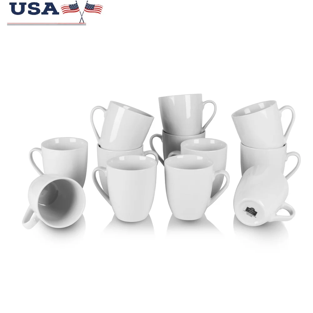 

12 Piece Catering Ceramic Mug Set 12oz Dishwasher Microwave Safe Classic Design Ideal Coffee Tea Hot Beverages
