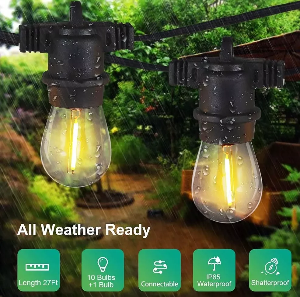 27Ft S14 LED Outdoor String Lights Connectable Hanging Garden Patio Light IP65  Forever Shiny