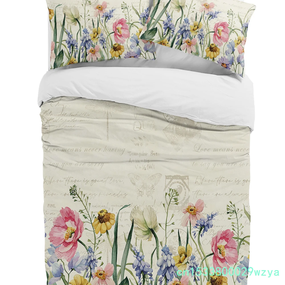 Spring Flowers Plants Wildflowers 3pcs Bedding Set For Double Bed Home Textile Duvet Cover Quilt Cover Pillowcase