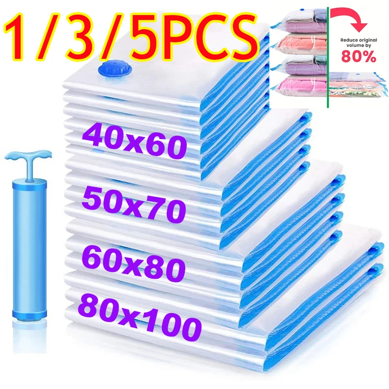 Bolsas de almacenamiento al vacío, bolsas de sellado vacías para ropa, aspiradora, bolsas de vacío con bomba manual para ropa, mantas, ropa de cama, almohada