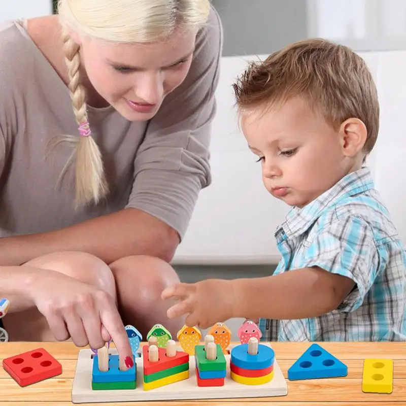 Houten 3D Magnetische Vissen Speelgoed Set Kolom Vroeg Educatief Montessori Vissen Indoor Puzzel Game Bijpassende Vorm Set Voor Kids