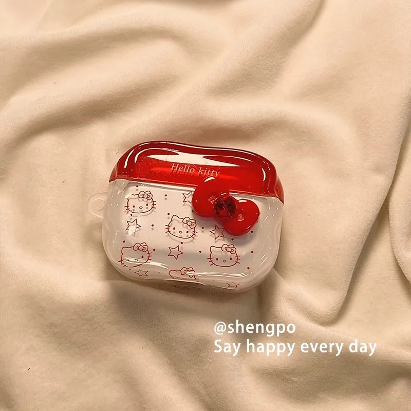 Kawaii سانريو القوس مرحبا كيتي Airpods Pro 1/2/3 أبل سماعة لاسلكية تعمل بالبلوتوث حقيبة سماعة الاذن Airpods 4 واقية غطاء سماعة الاذن