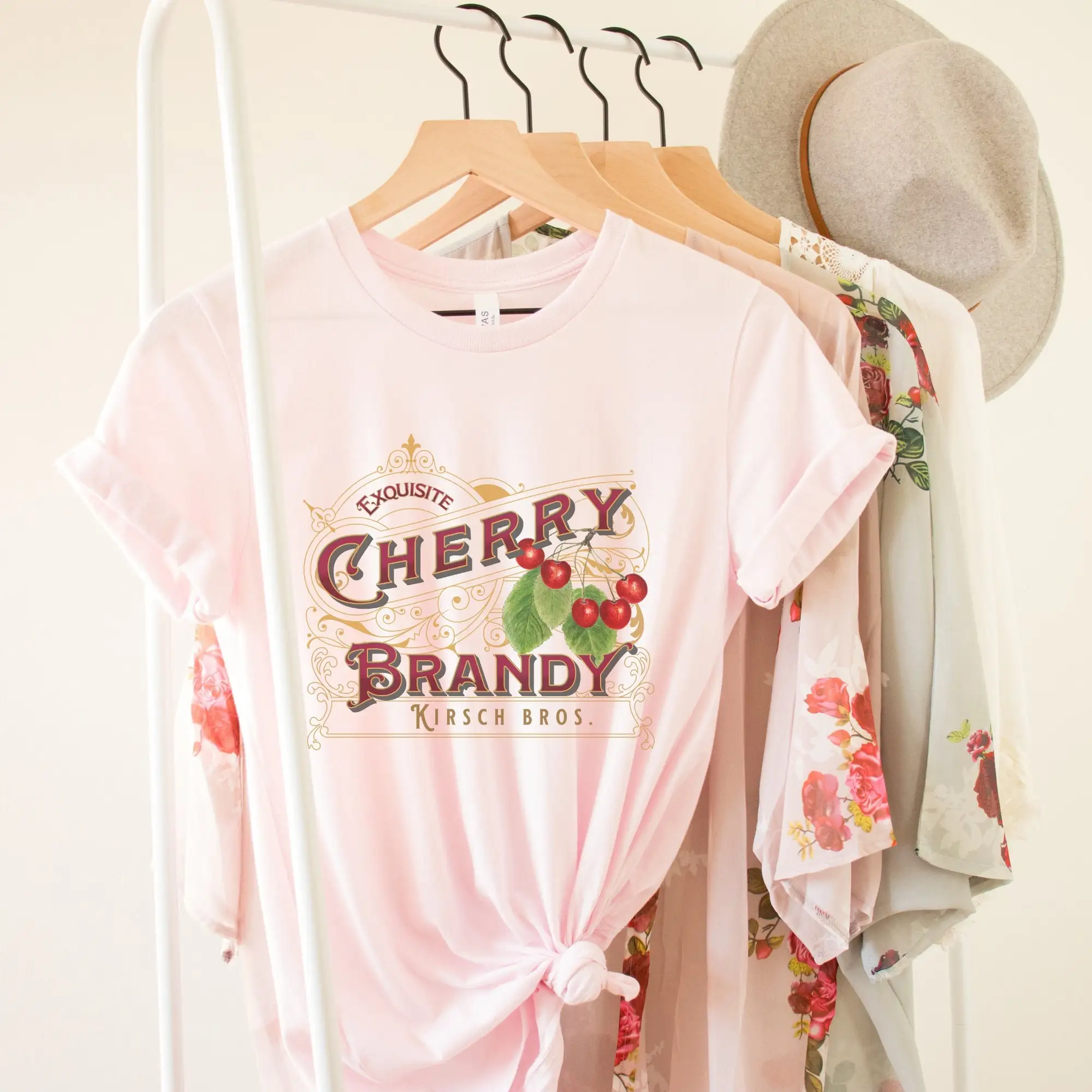 Cherry Brandy T Shirt Vintage Booze With Botanical Cherries Cute Aesthetic Clothing Cottagecore