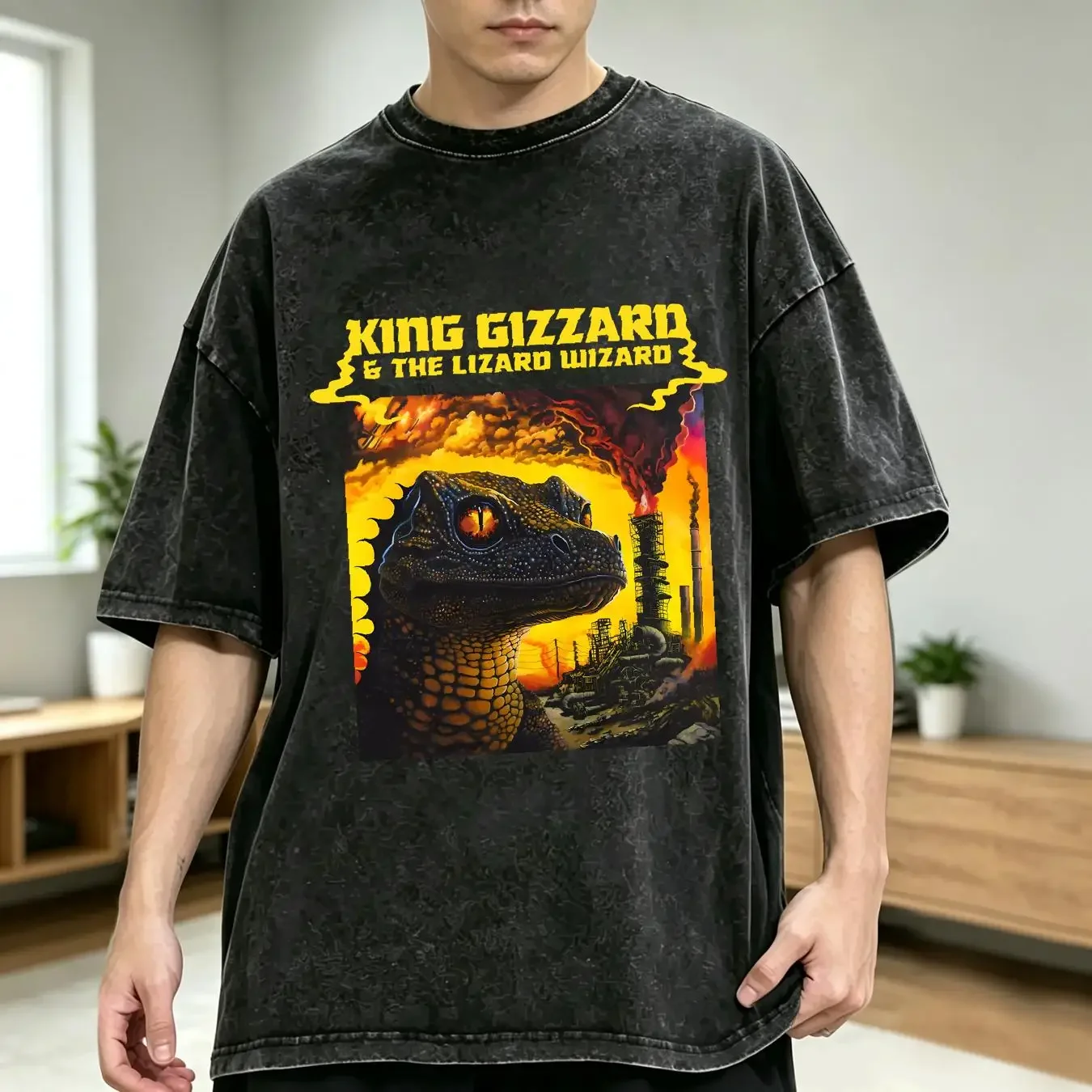 washed T Shirt Rare King Gizzard the Lizard Wizard Album  Men S 5XL 1D618 long sleeves vintage Washed Breathable Soft Casual