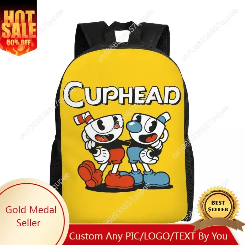 

Cuphead Mugman Backpack for Men Women Water Resistant School College Cartoon Game Bag Print Bookbags