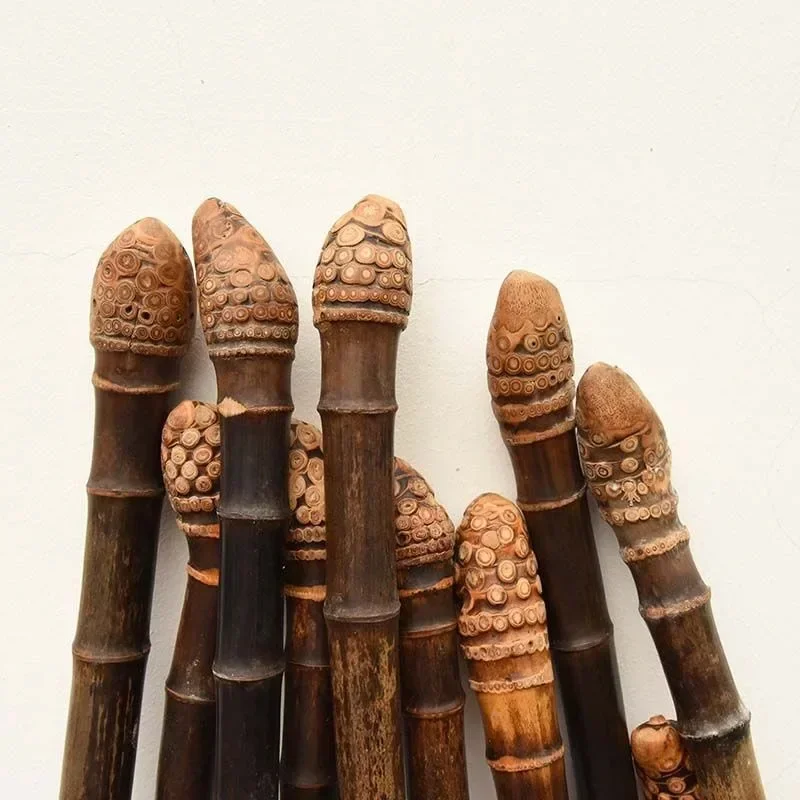 Natural Purple Bamboo Carving Walking Sticks Old Man Mountain Climbing Outdoors Camping Professional Accessories Outdoor Sports