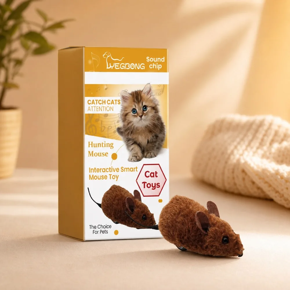 Yegbong Pull Back Plush Mouse Toy for Cats and Dogs Interactive Pet Chase Toys with Rear Wheel for Indoor Play Exercise Training