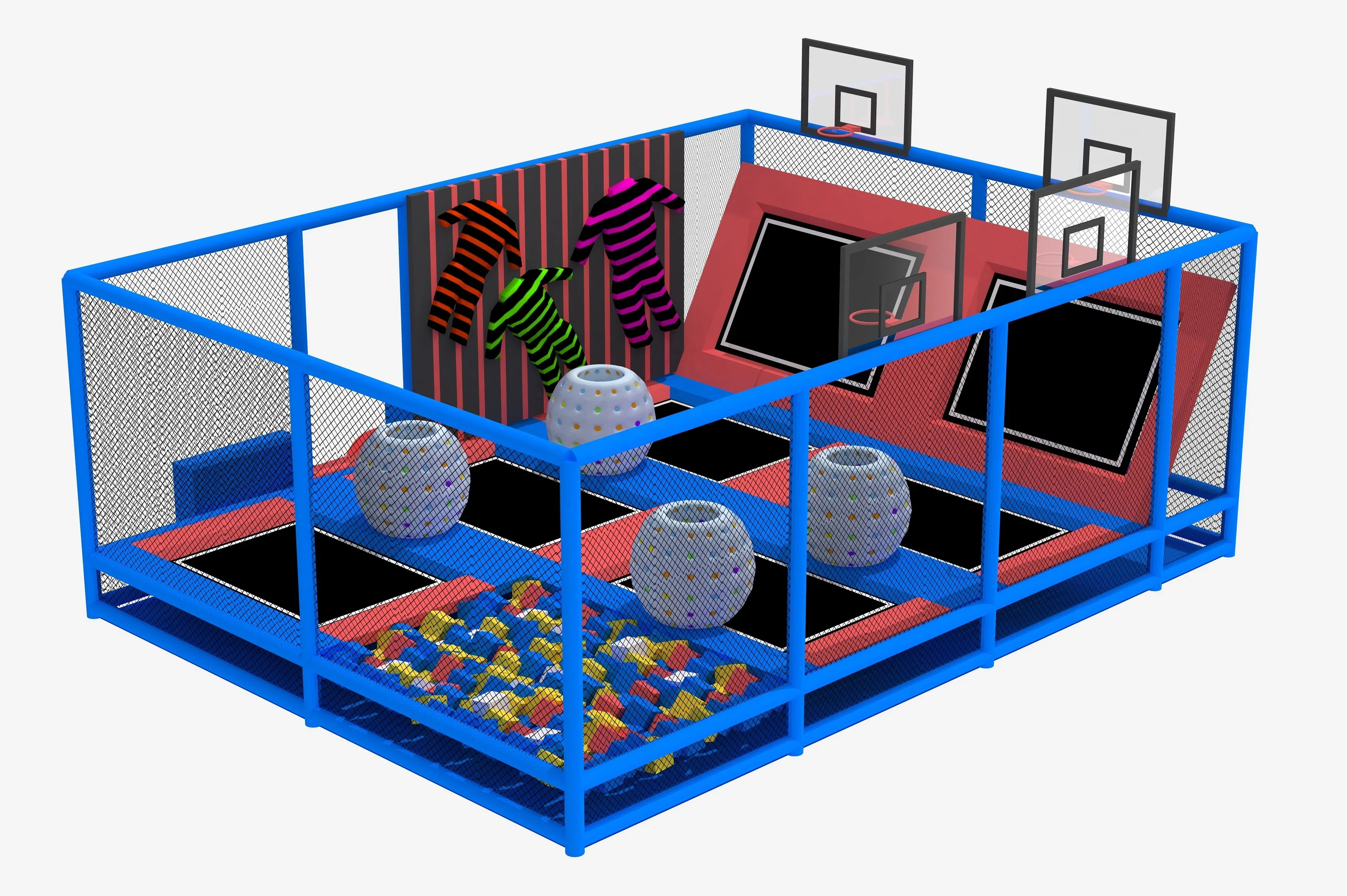 6 * 8M trampoline park indoor playground, with safety net ball pool sticky wall