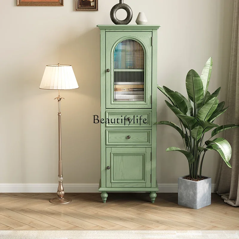 

FG40*American green solid wood arch wine cabinet 2024 locker integrated against the wall