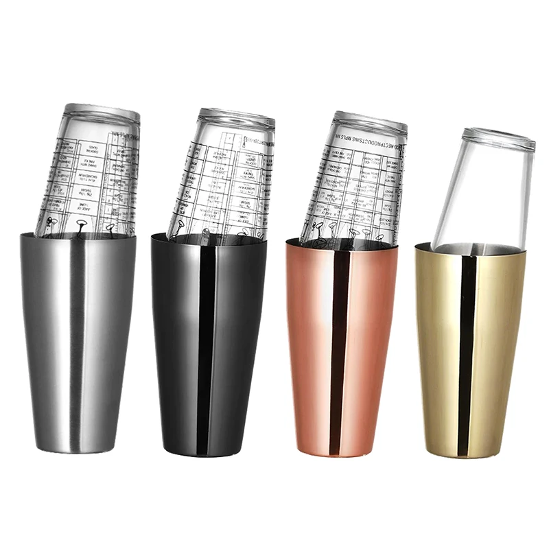 Cocktail Shaker, Martini Shaker, Boston Shaker, Stainless Cup and Glass to Mix Drinks Cocktails