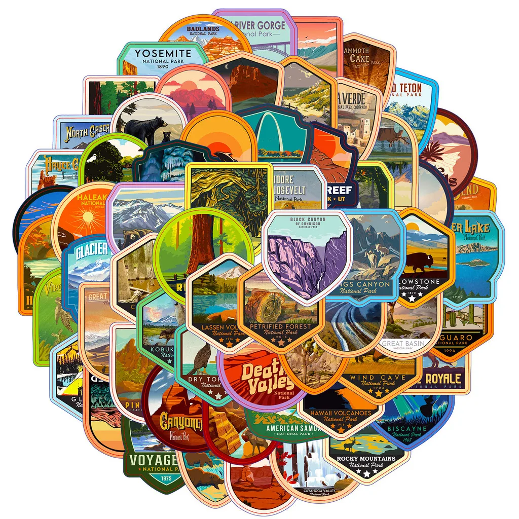 63Pcs US National Park Stickers, Nature Travel Outdoor Graffiti Decals for DIY Luggage & Journal Decor RecordingYourLife Store