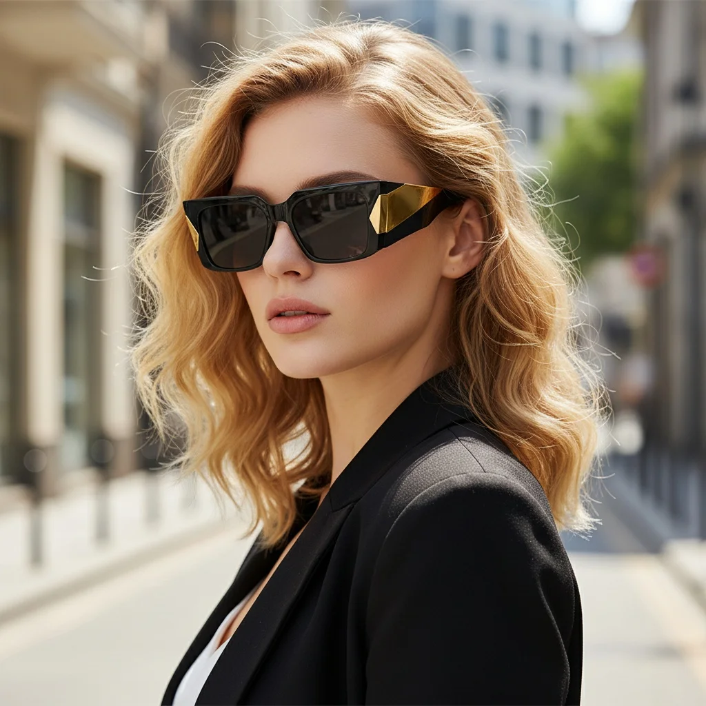 Cat-Eye-Sonnenbrille mit großem Rahmen, quadratische Sonnenbrille mit breiten Beinen, Sonnenschutz-Sonnenbrille für Damen5411