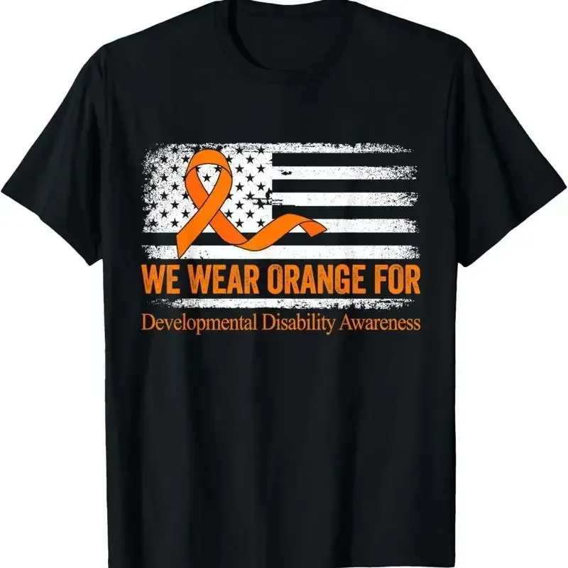 Us American Flag We Wear Orange For Developmental Disability T Shirt