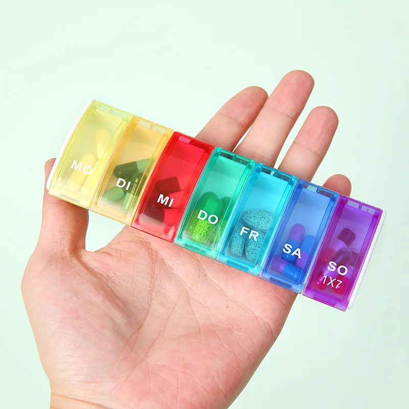 1PC Weekly Pill Case Pillbox 7 Days Medicine Tablet Box Portable Travel Drugs Storage Organizer Pill Box English German