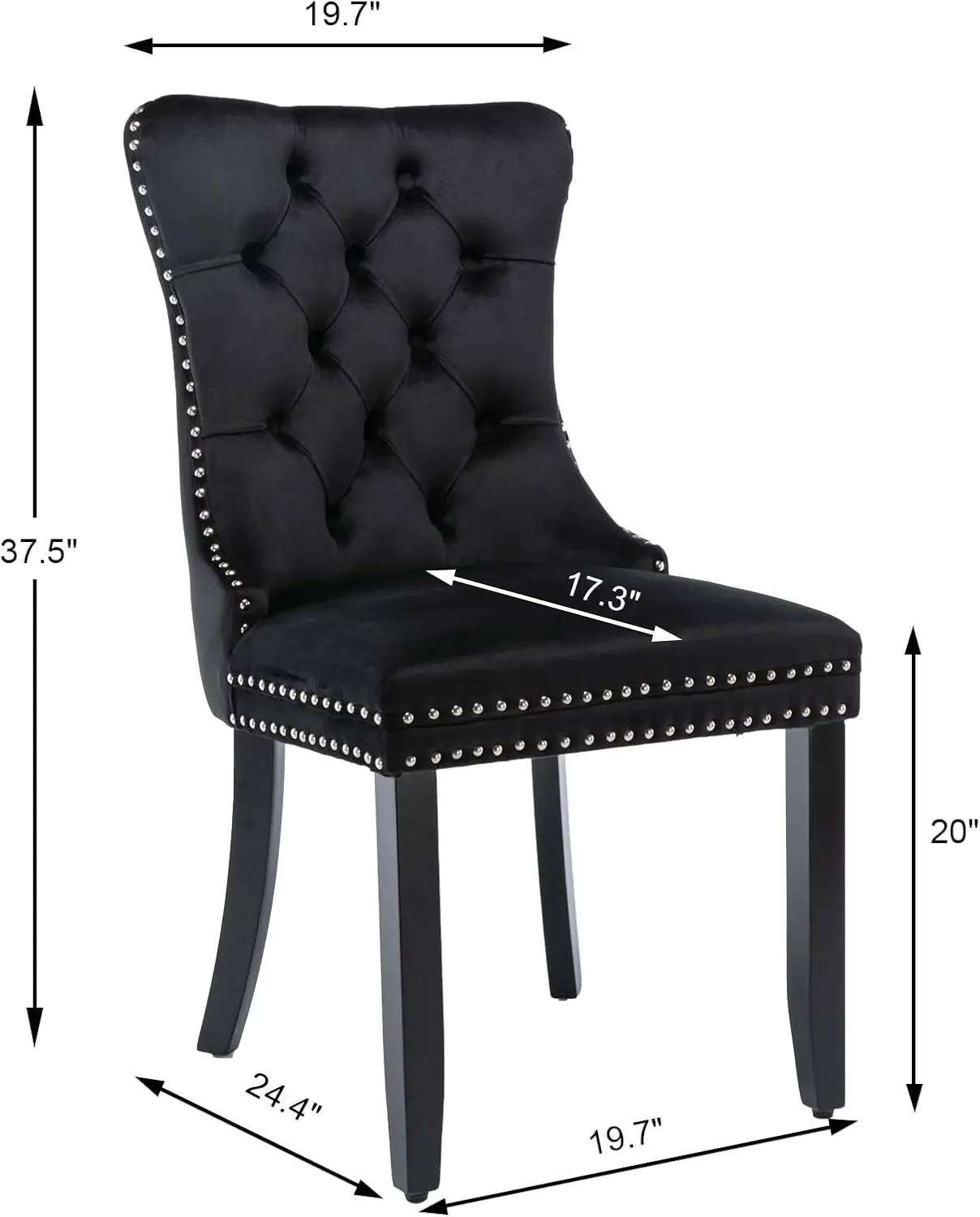 Black Velvet Dining Chairs Set of 4, Modern Upholstered Kitchen Chairs | Solid wood legs;wing back; ring pull; nailhead trim; ea