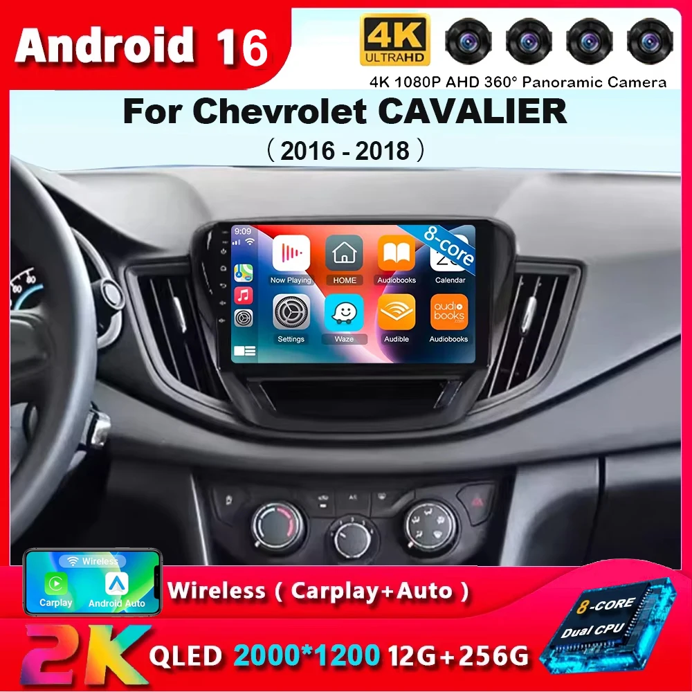 Radio Multimedia para Auto con Android 16 y Carplay para Chevrolet Cavalier 2016 2017 2018, Reproductor con WiFi+4G, Sin DVD 2DIN, Pantalla Táctil Estéreo