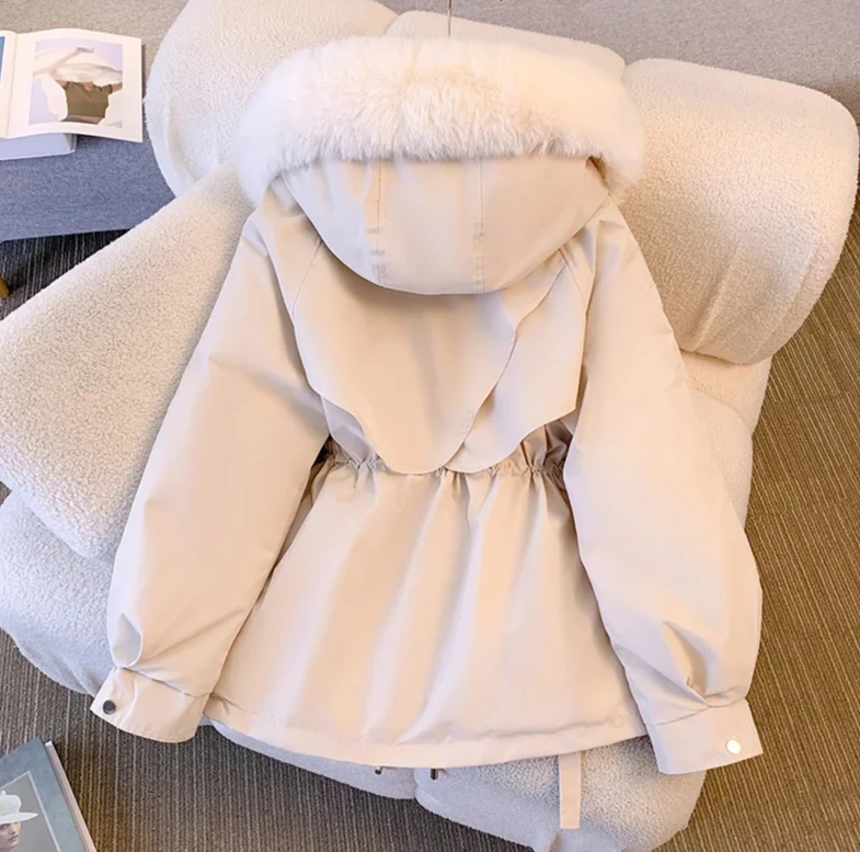 

Korean Style Winter Coat Women Fleece Lined Hooded Puffer Jacket Warm Casual Streetwear Thick Padded Parka Outerwear