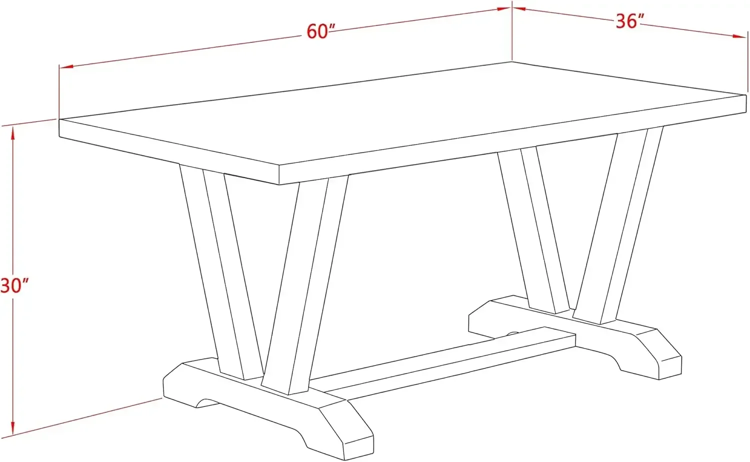 V-Style Kitchen Dining Rectangle Wooden Table Top with Stylish Legs, 36x60 Inch