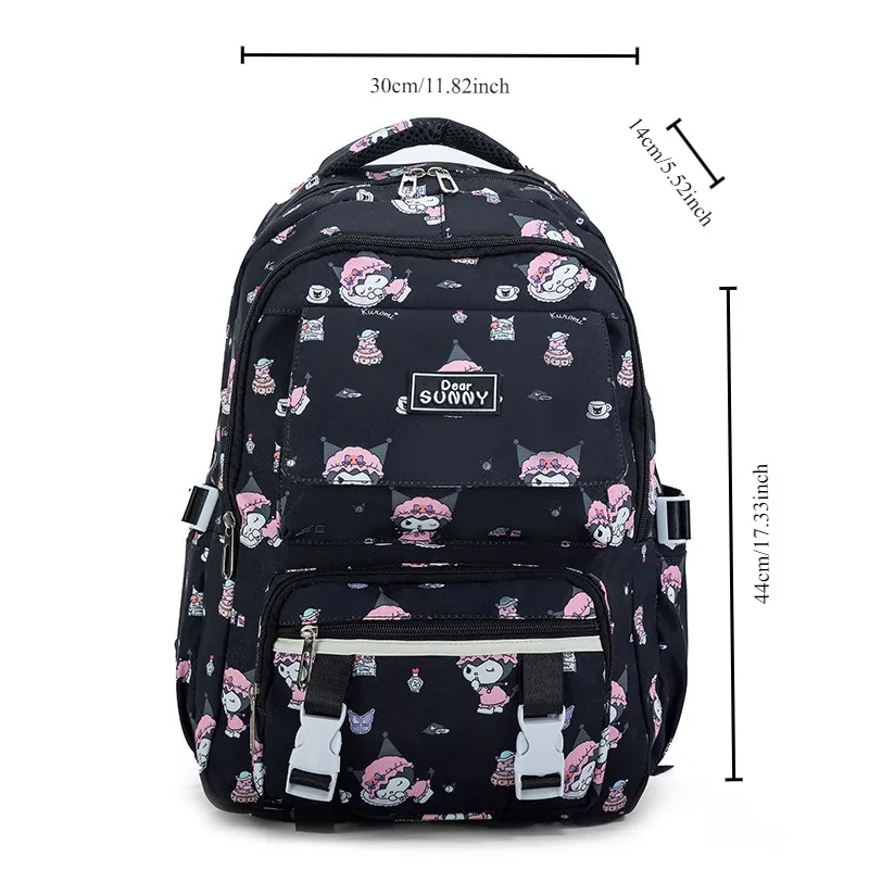 Sanrio Kuromi School Bag Cute Cartoon Anime Backpack Simple Large Capacity Double Pocket Kawaii Student Square Backpack Girls