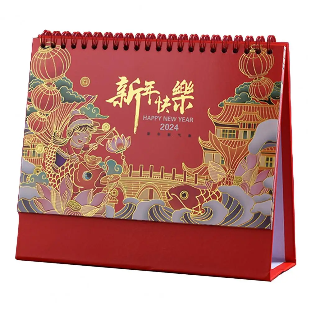 

2024 Year of Dragon Desk Calendar Simple Style Plan Book Spiral Coil Page Recording 12 Monthly for Planing Event Log New Year