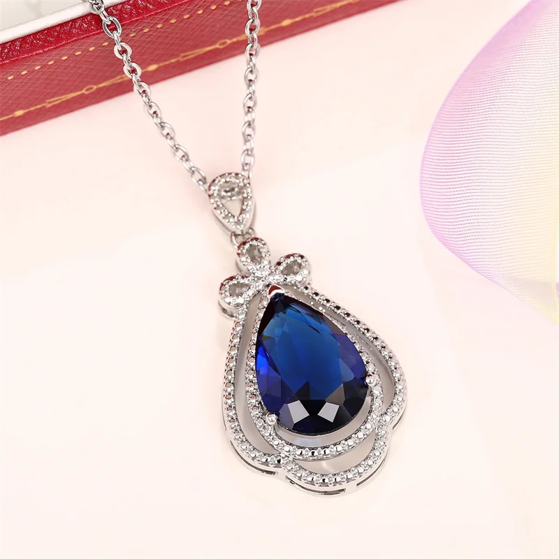 Huitan Gorgeous Big Cubic Zirconia Pendant Necklace Women Wedding Engagement Party Elegant Female Accessories Sparkling Jewelry