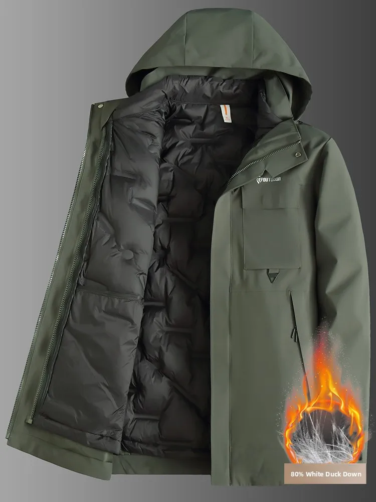 

Мужская зимняя утепленная куртка-трансформер 3-в-1 с отстегивающимся утеплителем, цвет хаки, для активного отдыха, модный городской стиль, полиэстер