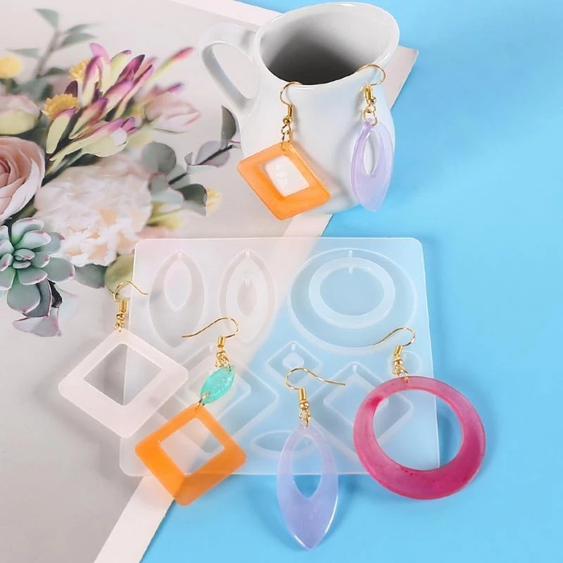 

Diy Crystal Epoxy Mold Earrings Pendant Jewelry Mold Hanging Pendant Decoration Rhombus Irregular Mirror Silicone Mold