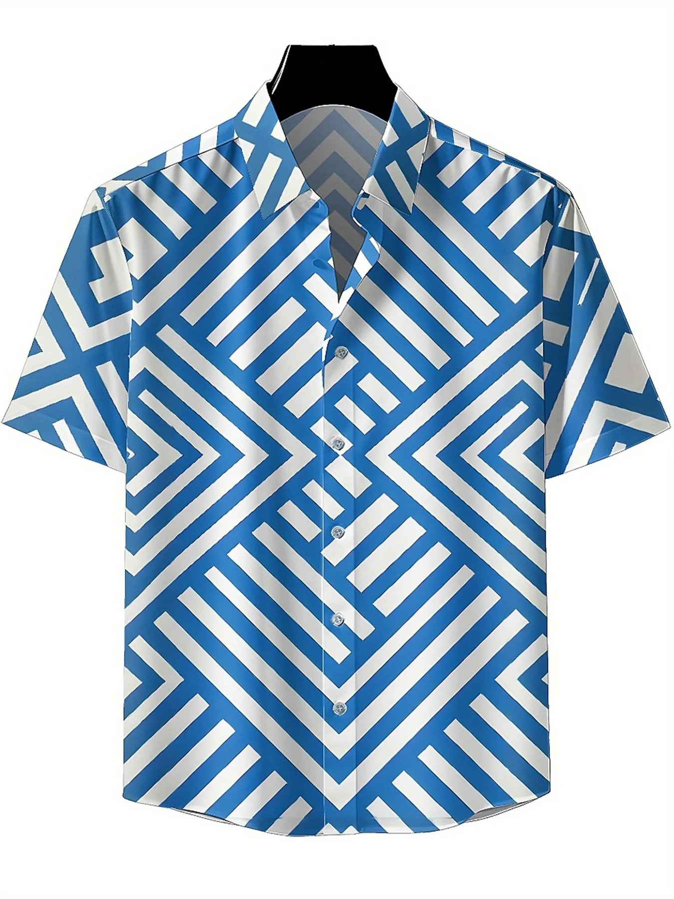 Kemeja Hawaii Ukuran Besar Pria Pola Labirin Geometris, Atasan Fashion Musim Panas Baru, Pakaian Jalanan Hip Hop Rock