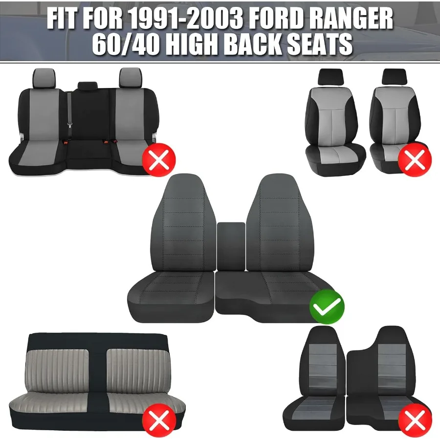 أغطية المقاعد الأمامية المخصصة لـ 19982003 Ranger Pickup 60 40 مقاعد خلفية عالية متينة وسهلة التركيب مناسبة عالمية بدون C