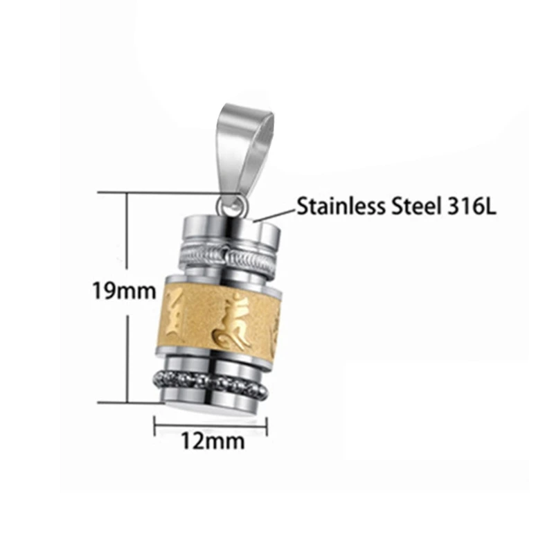 Stainless Steel Buddhism Six Words Rotatable Necklace Women Men Prayer Wheel Bottle Urn Pendant Necklace