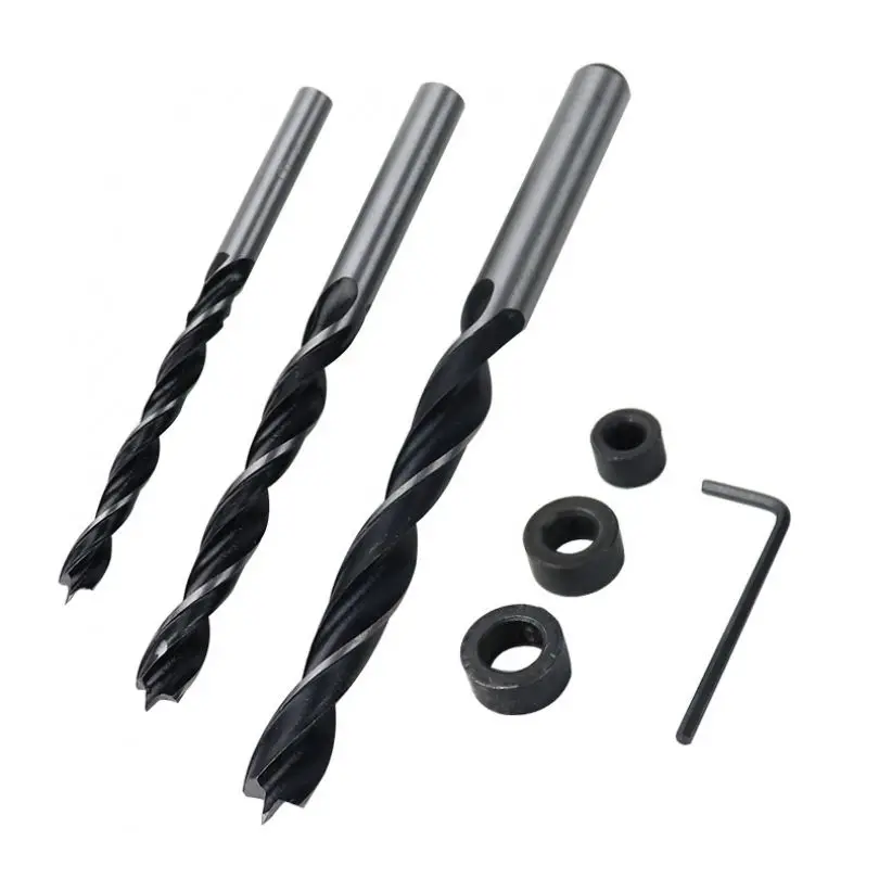 

7pcs Hole Punch Locator Auxiliary Tool Drill Bit Stop Ring with Wrench Twist Drill Bits 6/8/10mm for Manual Pocket Jig Drilling