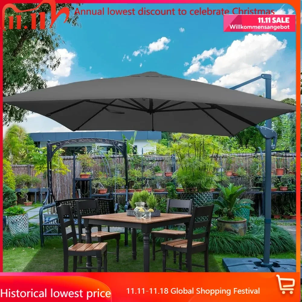 

10x13Ft Cantilever Patio Umbrella Rectangular Deluxe Offset Umbrella 360°Rotation & Integrated Tilting System Patio H