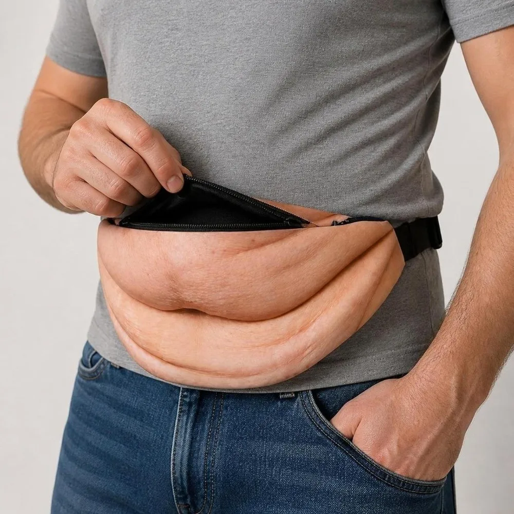 Novelty 3D Belly Bum Pouch Flesh Color Pop Design Waist Bag Dad Bod Style Zipper Closure Chest Bag for Men