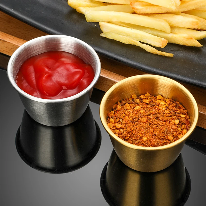 Tazas de salsa pequeñas de acero inoxidable, platos para servir condimentos, juego de platos de especias, platillo de inmersión, vajilla coreana, 5 uds.