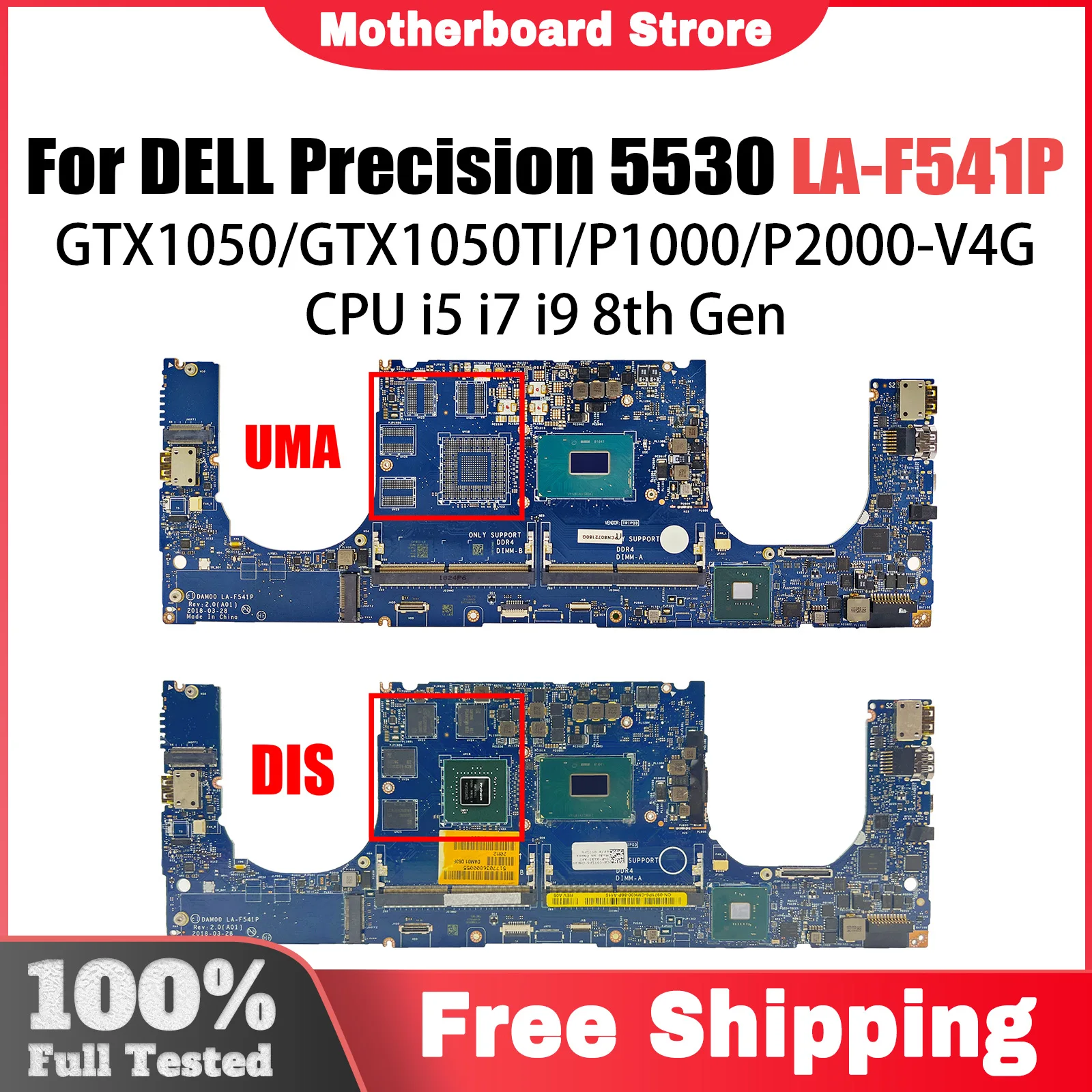 For Dell Precision 5530/XPS 15 9570 laptop motherboard LA-F541P with I5 I7 I9 CPU GTX1050/GTX1050TI/P1000/P2000 100% Tested