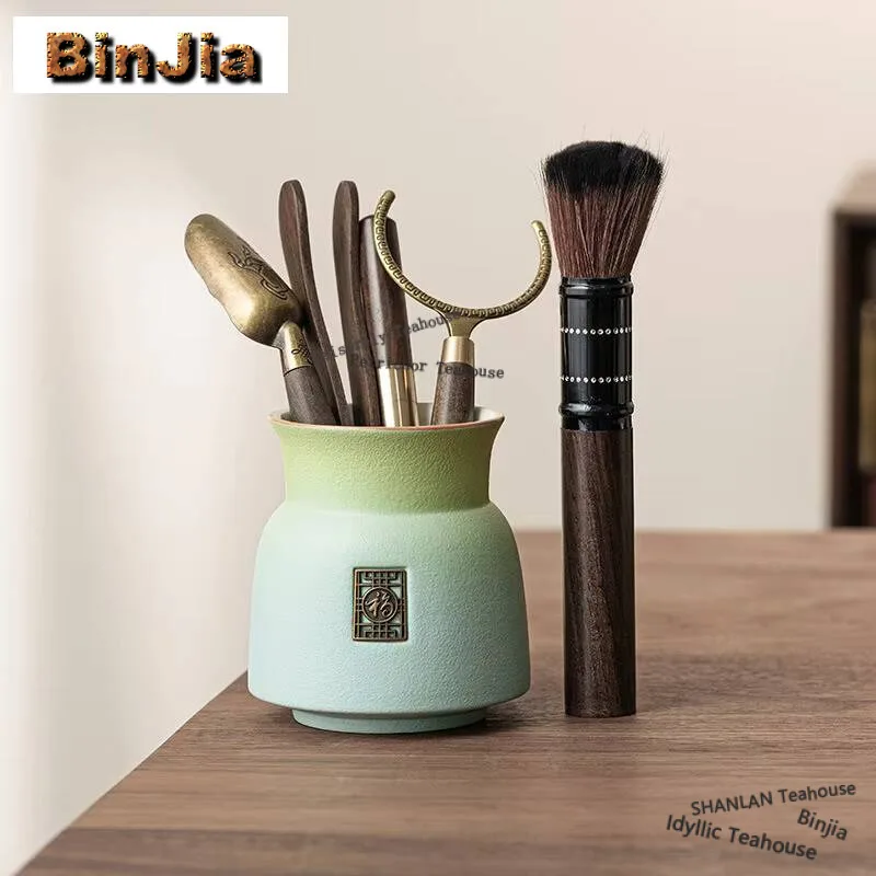 クリエイティブなセラミックティーセット、家庭用ティーウェア、調理器具、中国のお茶の装飾品、お茶器具、青と緑、6人の紳士