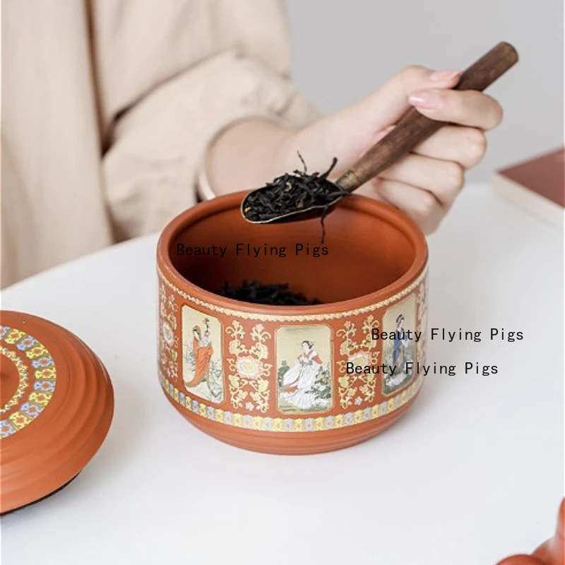 1 قطعة أربعة جميلة الأرجواني الطين الشاي الجرار المنزلية الشاي تخزين جرة مختومة Pu Erh الشاي يمكن صندوق مسحوق القهوة النمط الصيني