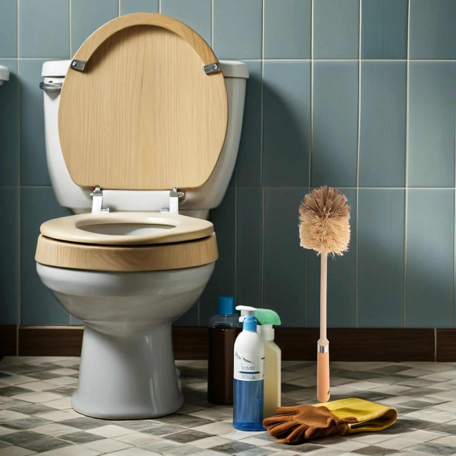 

2Pcs Wooden Toilet Brush Long Handle Reusable Bathroom Cleaning Tool Natural Wood Ergonomic Design for Home Hotel Efficient