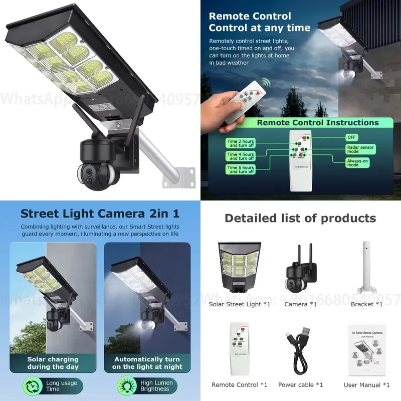 Solar Street Light 4G Camera 3MP HD Outdoor Night Vision Remote IP65 Outdoor Solar Street Light With Camera