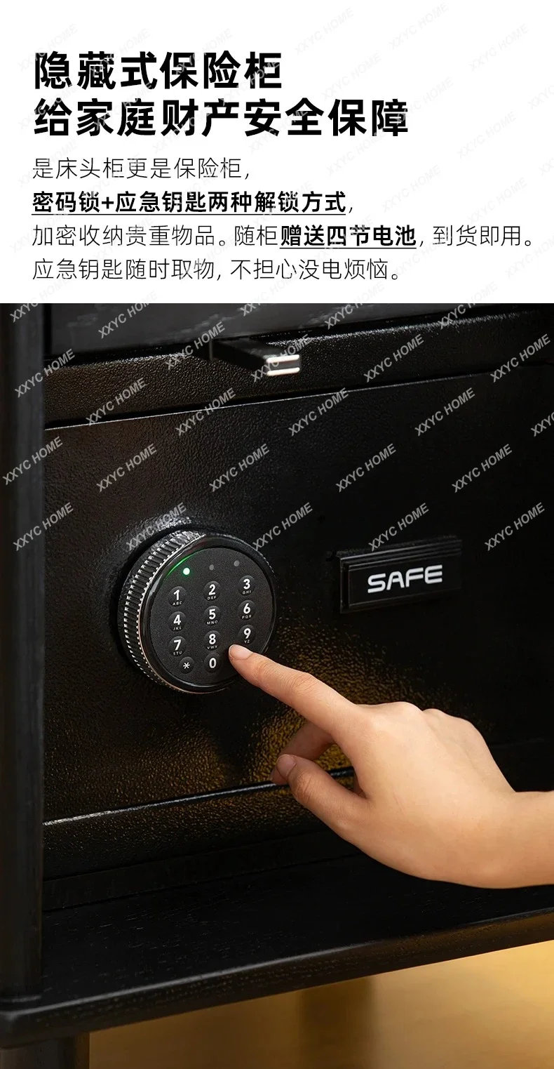 Retro style solid wood bedside table, black, small bedroom locker