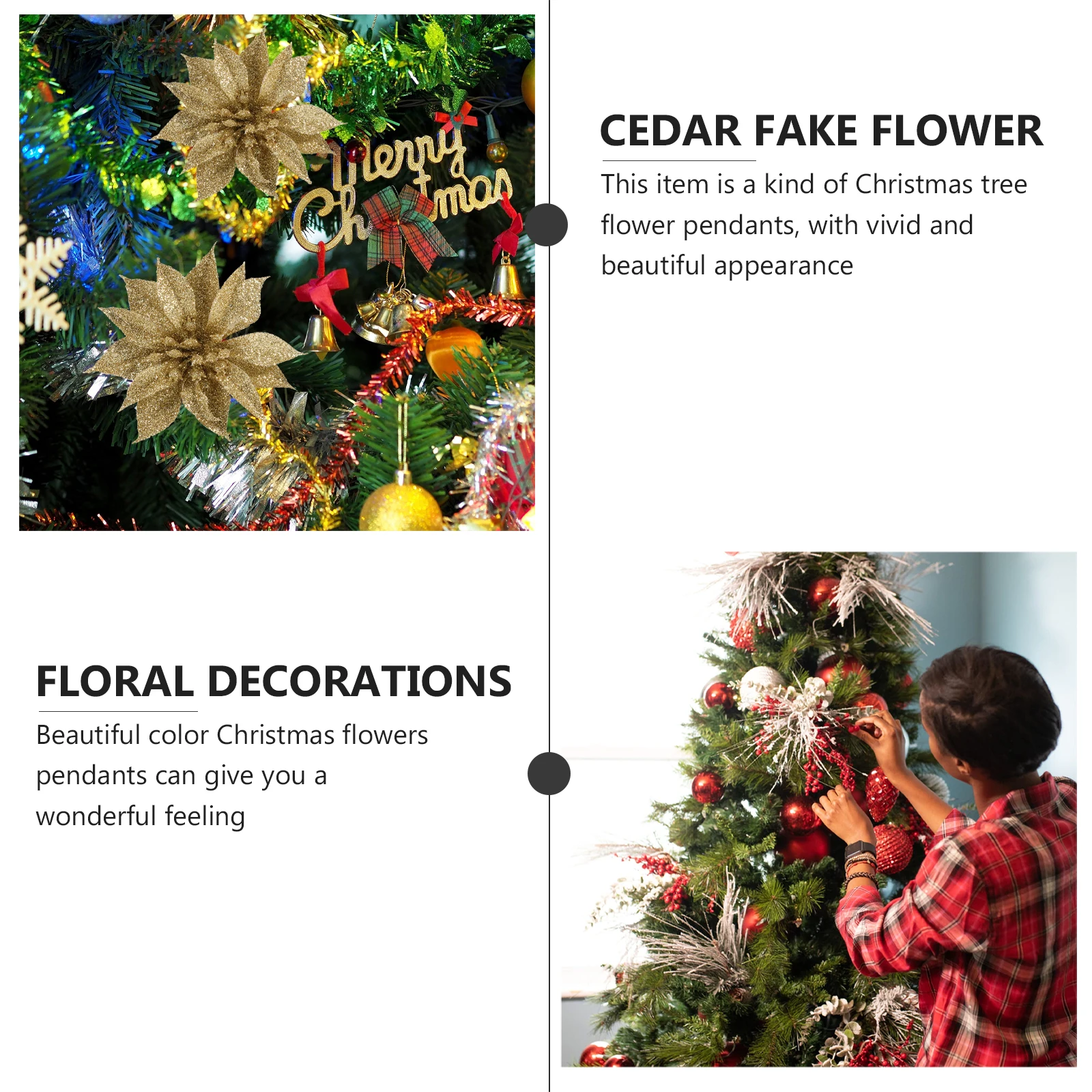 

12 Pcs Christmas Tree Pendant Decoration Ornaments for Hanging Cloth Flower Simulated Xmas Artificial