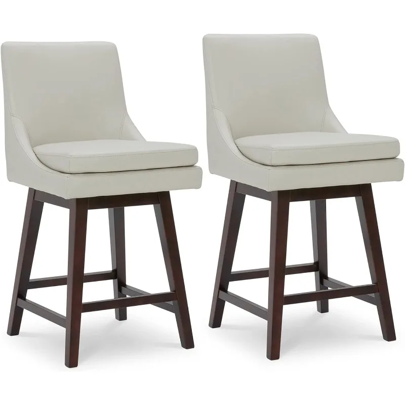 Counter Height Swivel Barstool with Back Set of 2, Upholstered Fabric Bar Stool, 26.8" H Seat Height