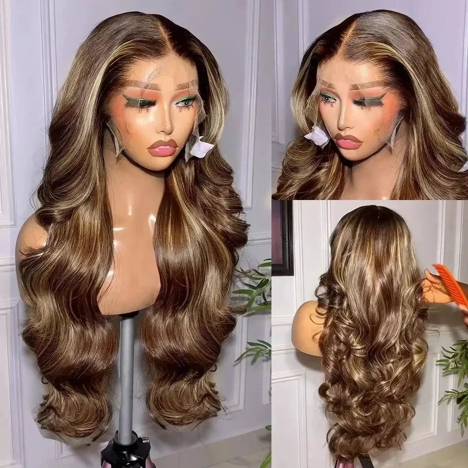 Honey Blonde P427 Body Wave Lace Front Human Hair Wigs 13x6 HD Transparent Lace Brazilian Virgin Hair 200 Density Soft Smooth Preplucked Hairline For Women