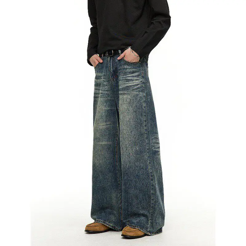 

Retro Washed American High Street Knife Jeans Men's Loose Casual Straight Leg Wide Leg Pants Comfortable Non-Shrink