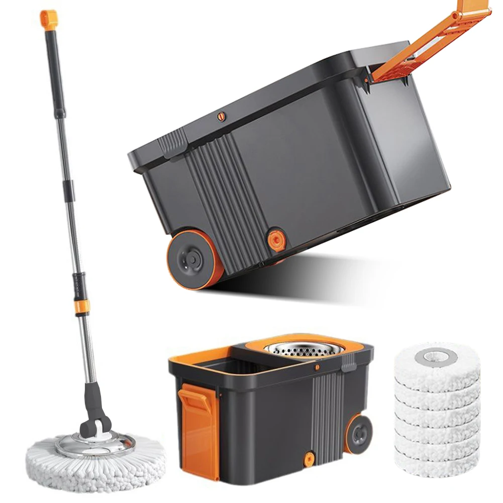 

Spin Mop Bucket with 6 Replacement Head Refills Extended Handle 360 Spinning Floor Cleaning System Cleaning Spin Mop