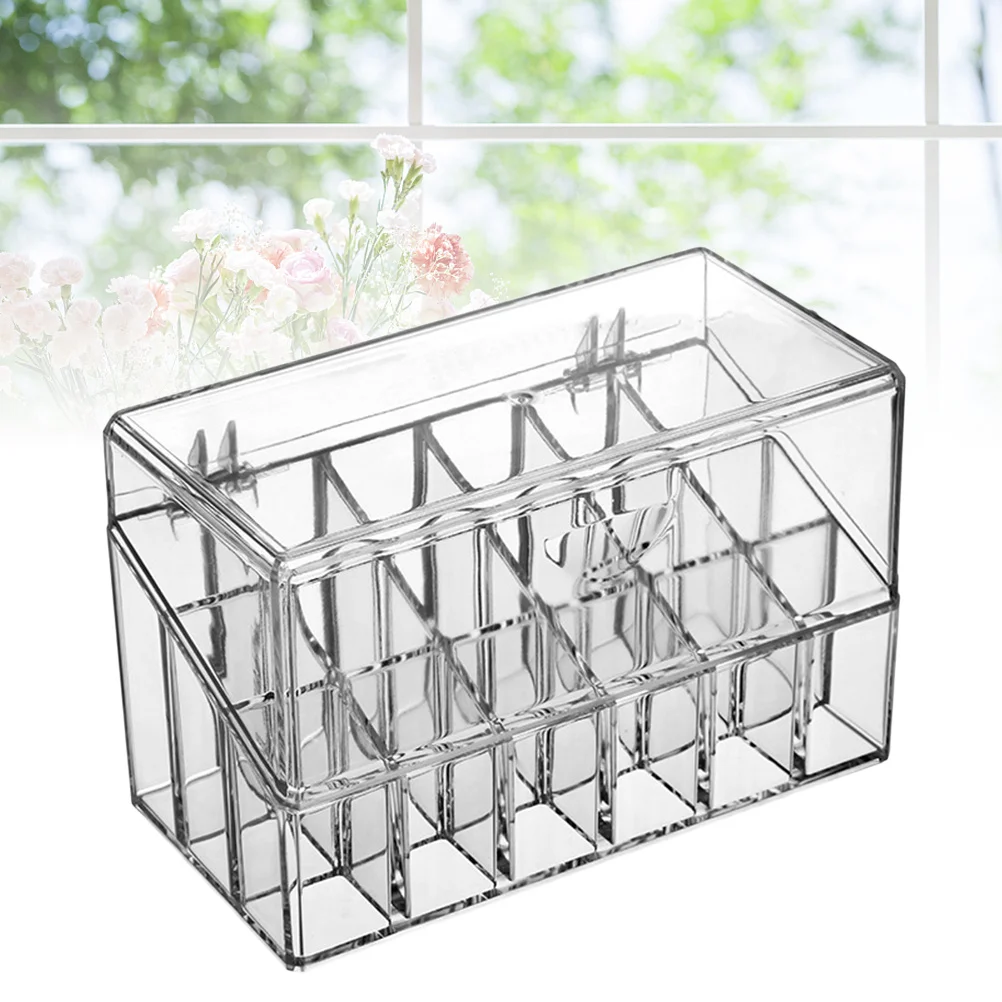 

Clear Hard Plastic 18 Slot Lipstick Storage Box Multi Compartment Jewelry Organizer Portable Display Case