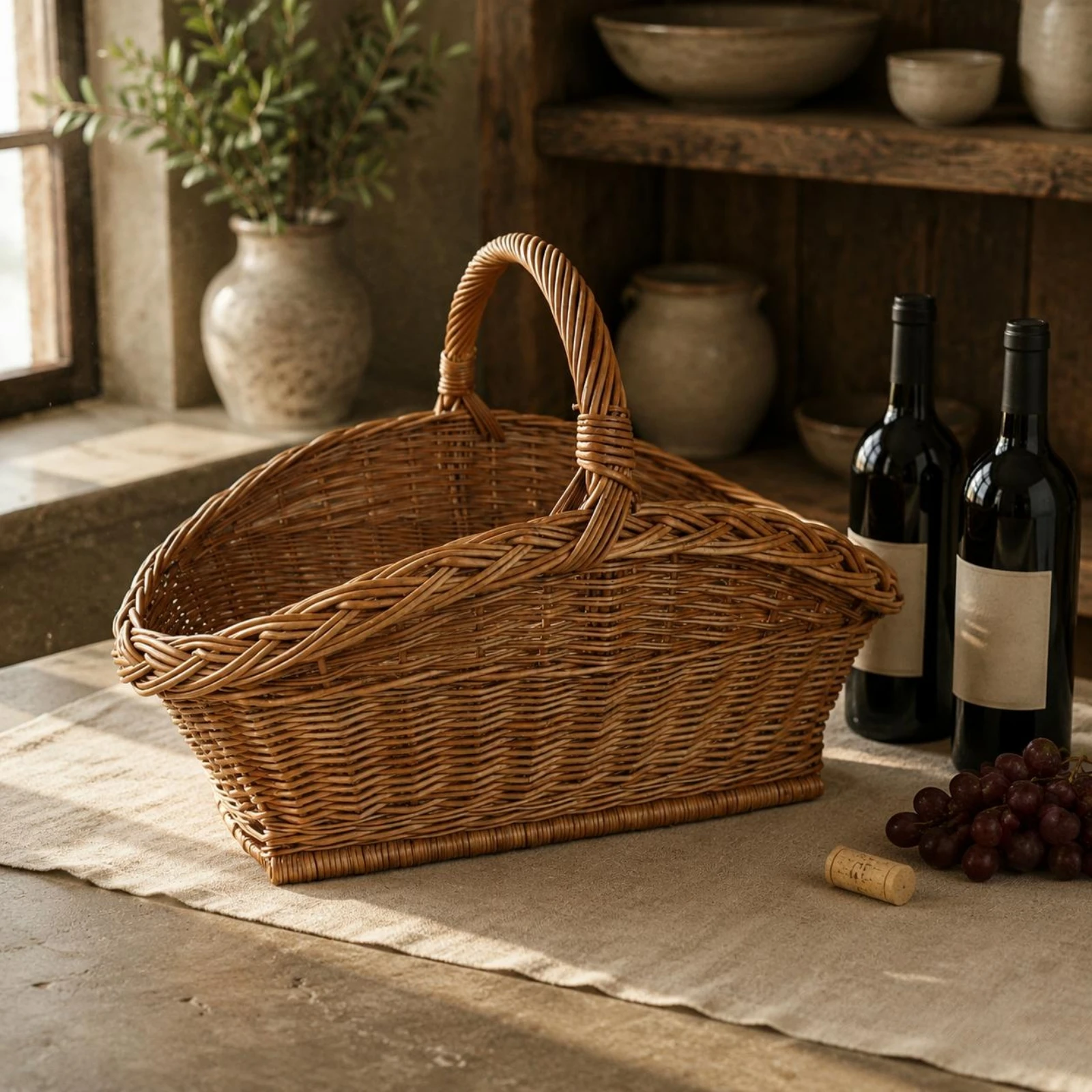 Oval Wicker Basket Open Top Wicker Picnic Basket Household Storage Flared Body Carrying Container Reinforced Base view 6