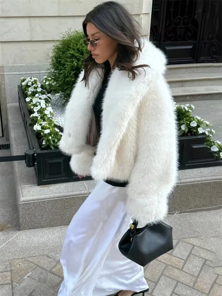 Winter Fashion Fur Feather Outwear For Women Lapel High Waist Warm Loose Long Sleeve Commute Coat Female Fur Feather 2025